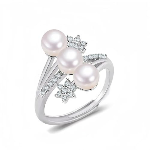 la luen Real Pearl Ring,Natural Freshwater Adjustable Open Pearl Ring Bridesmaid Wedding Bride Handmade Jewelry Gifts for Women Everyday Wear (Silver-6Mpearl)
