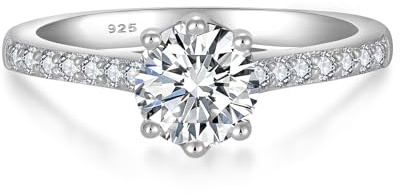 YL Anillo de Compromiso de 1 Quilates Moissanita de Color D VVS1 en Plata de Ley 925 Anillo de Boda para Mujer