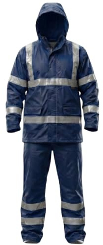 Hi Vis Waterproof Rainsuit 2 Piece Jacket & Trousers Set – High Visibility Workwear Safety Rain Suit Overalls Protective Clothing Outdoor Work Unisex Lightweight Synthetic Waterproof Navy XL