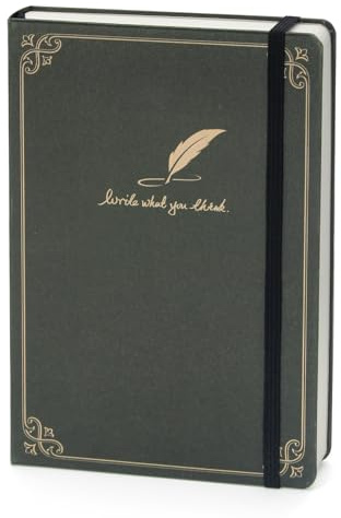 WETLOTE Cuaderno Rayado A5 con Tapa Dura, Papel 80 g/m², 208 Páginas, Cubierta Negra con Pluma Dorada, Cierre Elástico y Bolsillo (14 x 21 cm)