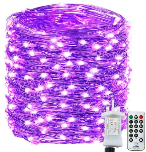 Bollengold 220 LED Fairy Lights Plug in, Copper Wire String Lights | 8-Mode Main Power Christmas Lights, with Remote Control and Timer, Suitable for Home, Party, Garden (Purple)