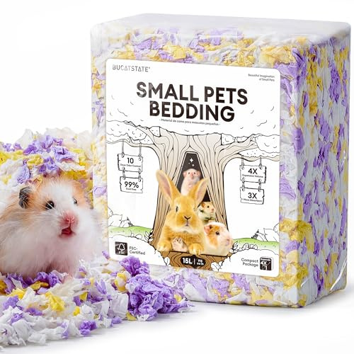 BUCATSTATE Lecho de Papel para Hámster 15L - Sustrato de Papel 99.9% Libre de Polvo y Certificado FSC, Suave y Absorbente para Conejos, Cobayas, Jerbos y Pequeños Roedores (Iris del Amanecer)