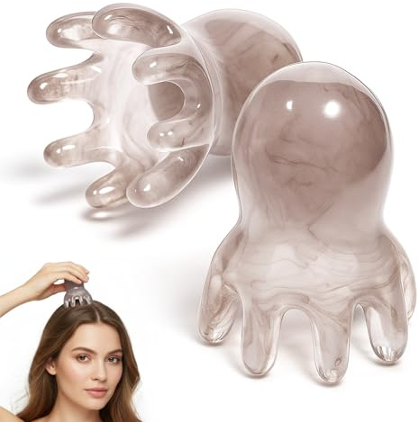 2 Pcs Octopus Head Massager, Manual Scalp Massage Tool for Head and Body Relaxation Portable Acupressure Massager for Home Office (Brown)