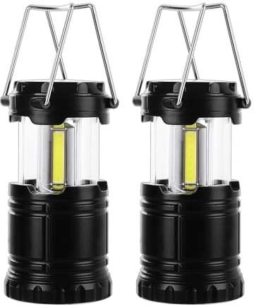 Lychico Camping Lights 2 Pack, Battery Operated LED Camping Lantern with Foldable Hook, Portable Tent Lights IPX4 Waterproof Outdoor Hanging Lamp for Hiking, Emergency, Black
