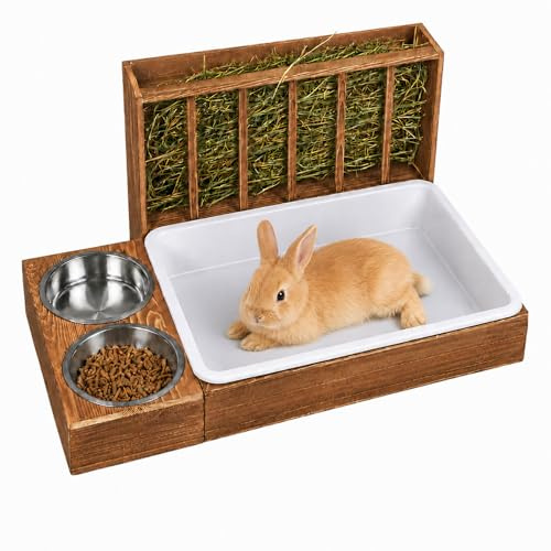 Mangeoire à Foin pour Lapin, Mangeoire à Foin en Bois, Mangeoire Foin Lapin, Râtelier à Foin en Bois, Alimentateur Lapins 3 en 1, Ratelier Foin Lapins pour Petit Animal De Compagnie