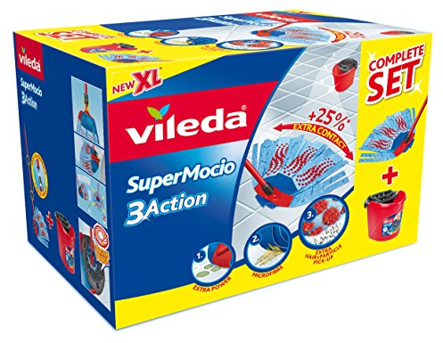 Vileda - SuperMocio Set Complet Seau essoreur + Balai à franges avec tête 3D Super mocio 3Action