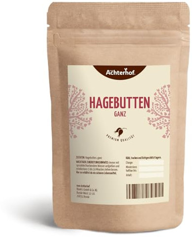 Hagebutten ganz getrocknet 1000g | naturreine, ganze Hagebutten ohne Zusatzstoffe | ideal zur Herstellung von Marmelade und Tee | auch für Pferde und Hunde geeignet | vom Achterhof
