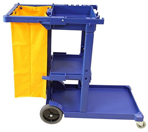 Clim Profesional - Carro de Limpieza Multifuncional Profesional | Equipado con Ruedas y 3 Bandejas | Ideal para Hostelería y Grandes Superficies, Azul y Amarillo, Plástico