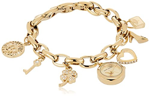Anne Klein 10-7604CHRM Women's Swarovski Crystal Charm Bracelet Gold Plated Stainless Steel Watch