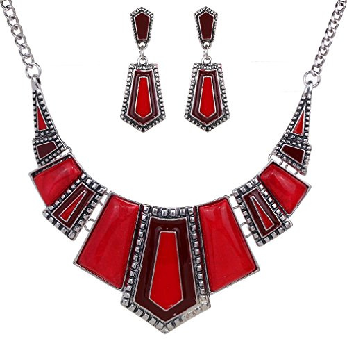 YAZILIND vendimiae étnico Collar Rojo Tibetano de Plata Irregular Diamante de imitación Babero Pendientes del Collar de Las señoras de la joyería determinada