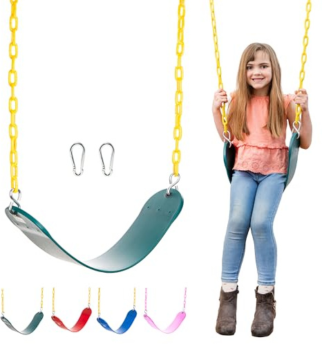 Squirrel Products Heavy Duty Strap Swing Seat - Playground Swing Seat Replacement and Carabiners for Easy Install - Green