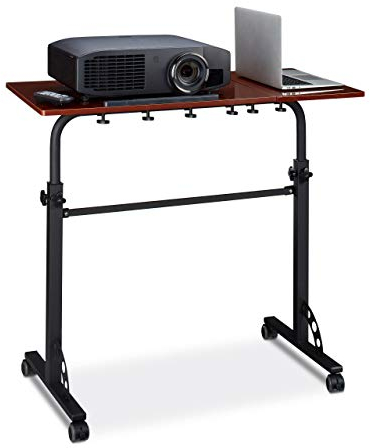 Relaxdays Laptoptisch groß XXL höhenverstellbar, HxBxT: 110 x 100 x 50 cm, Holz, Mobiles Rednerpult, Bremsbare Rollen, Notebook, Beamer, Laptops, 2 Ablagen, Mahagoni braun