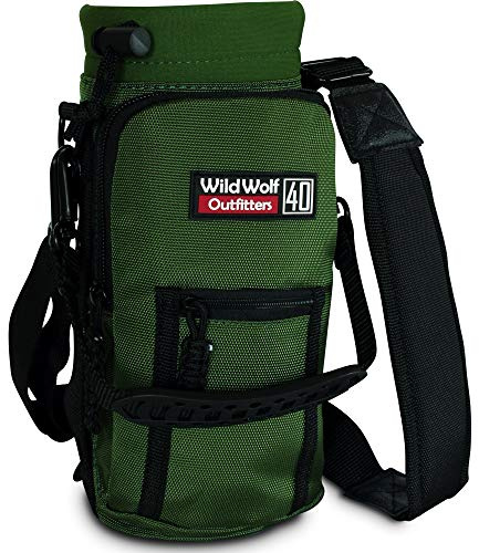 Tasche für Trinkflasche von | Molle Flaschenhalter Rucksack mit Verstellbarem Gurt und 2 Taschen | Erlaubt Hand Freies Tragen, Schützt und Isoliert Deine Flasche (Grün, 1.2 L)