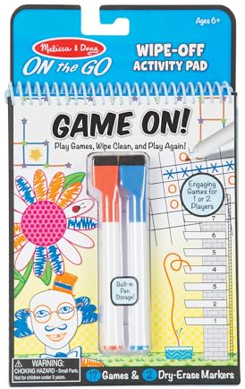 Melissa & Doug Write-On Reusable Games Activity Book - Travel Games and Kids Games With Dry Erase Markers for Kids, Road Trip Activities for Kids, Ages 6+ - FSC Certified