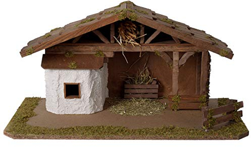 Holyart Stalla Presepe in Legno Modello scandinavo 30x55x30cm per Statuette 10-12 cm