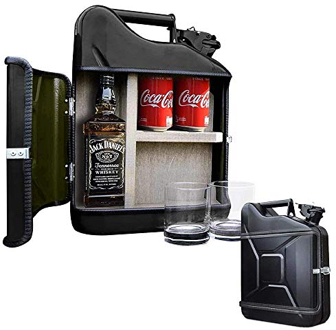 MikaMax 10L Kanister Bar, Männer, Abschließbare Minibar, Weinlagerung mit Flaschenhalter, Enthält 2 Gläser, Schwarz