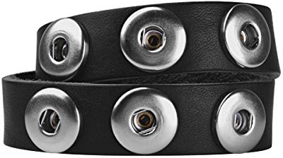 Quiges Damen 18mm Druckknopf Chunk Armband aus Leder Weiß Verstellbar 39-41 cm für Click Buttons