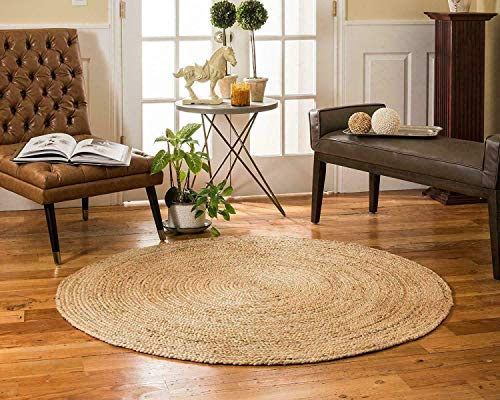Ripaz Jute matta handvävd rund matta handflätad rumsmatta, naturlig jute (180 x 180 cm rund)