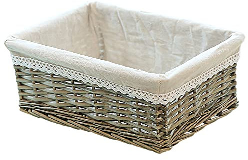 Osier Rotin Panier Collations Pains Portion Stockage Fait Main Décoratif Bol Gris 35 x 25 x 14 cm