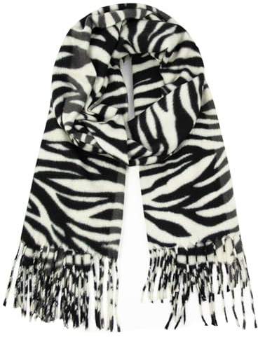 Glamexx24 - Bufanda XXL para mujer con patrón de leopardo, cálida, con tres colores, flecos, tipo poncho, negro, blanco y gris, Talla única