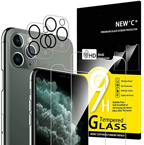 NEW'C für iPhone 11 Pro Max für Panzerglas (2 Stück) und Kamera Panzer Schutz Glas für Kameraschutz (2 Stück) - kratzfest - keine Luftblasen - extrem widerstandsfähig - 9H-Härteglas