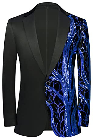 PYJTRL Blazer de Terciopelo Colorido Morado con Lentejuelas para Hombre(Azul Real,L)