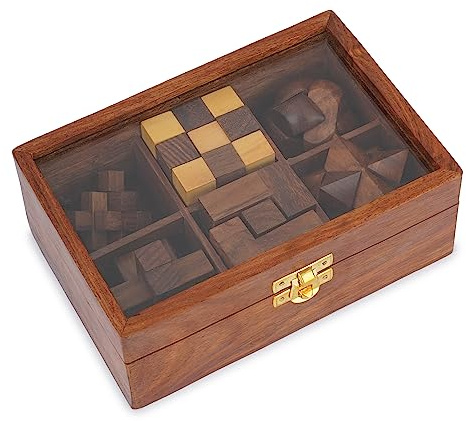 Ajuny Set di Giochi di Puzzle in Legno - Rompicapo 3D Impegnativi per Adolescenti e Adulti con Scatola Portaoggetti Decorativa per Test del QI Regali di Gioco Fatti a mano