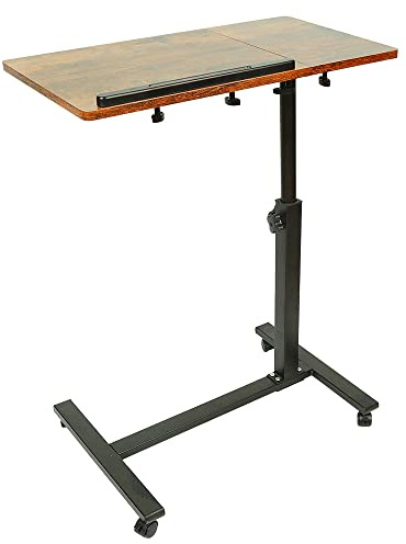 RELOVE Tavolino leggero, da letto medicalizzato, scrivania informatica, ufficio gaming, divano per computer portatile, altezza pieghevole con 4 ruote, (60 * 34.5 * 58-90 cm (marrone))
