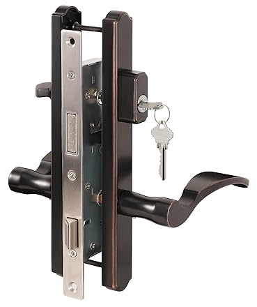 House Guard Hinged Patio Door System Filled with Lever Handle Mortise Lock Set for Screen/Storm Door Replacement, for Left&Right-hinged Entry Door（Oil Rubbed Bronze）