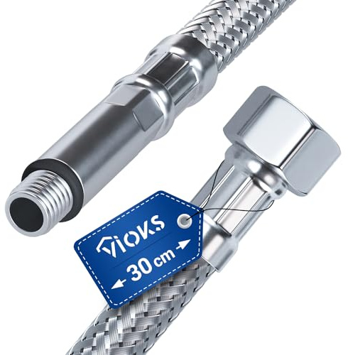 VIOKS Flexslang 3/8 tum ÜM x M10 x 30 cm vattenanslutning förlängning av rostfritt stål – anslutningsslang armatur förlängning, 3/8 slang för köksarmatur