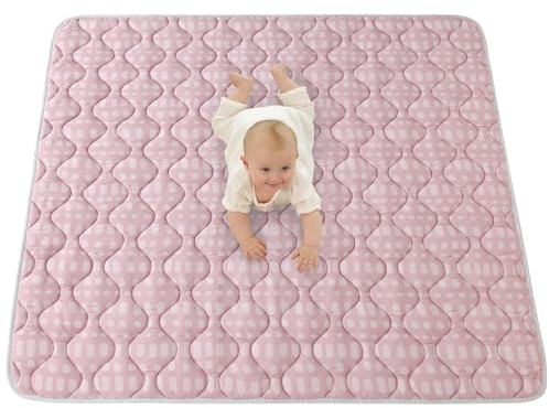 Gesteppte Krabbeldecke Baby 127cm, Hygge rosa – extra Dicke 1,5cm weiche Baby Krabbelmatte – Baby Spielmatte mit Rutschfester Unterseite zum Krabbeln, Laufgitter – maschinenwaschbare Baby Spieldecke