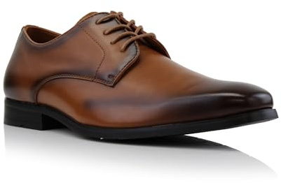 Ferro Aldo Alvin Men's Classic Plain Toe Derby | Formal Business Oxford Dress Shoe for Weddings & Office | MFA19696 | in Cognac Brown, Size 9