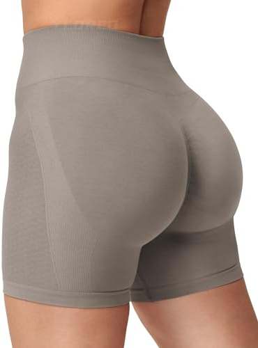 YEOREO Damen Scrunch Sport Shorts 4.5 Workout Shorts Nahtlose High Wasit Shorts Butt Lift Gym Yoga Shorts Mokka S