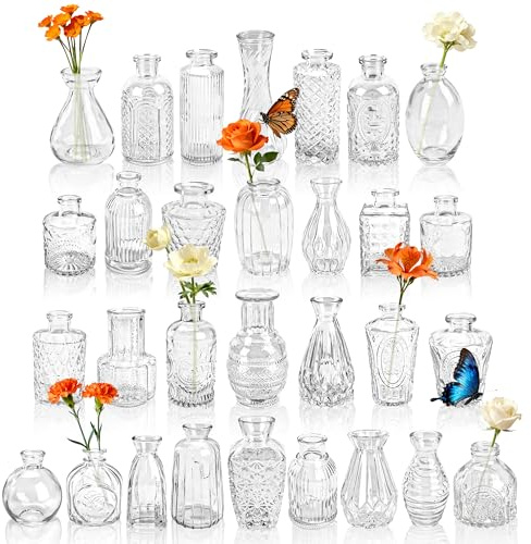 Der Rose Lot de 30 vases en Verre Transparent pour Fleurs, centres de Table pour décorations de Mariage rustiques, Arrangements Floraux, décoration de Table d'intérieur