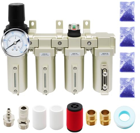 Jecoupoon 3/4 NPT Industrial Grade 4 Stage Gas Drying System, Coalescing Filter, Desiccant Dryer, Compatible with Paint Spray, Plasma Cutter (Manual Version,3/4 NPT)