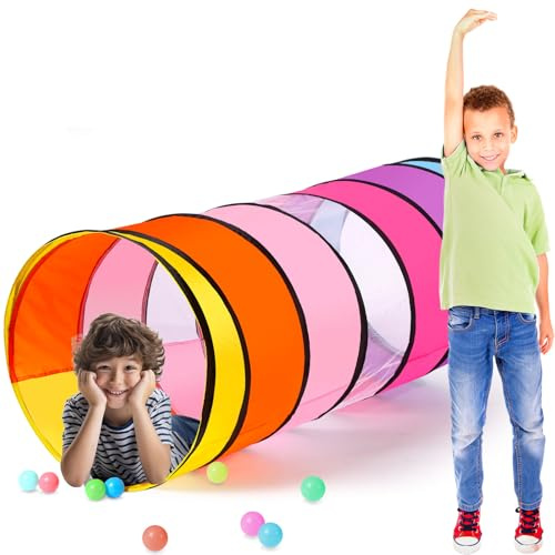 PullCrease 27.6 Inch Large Play Tunnel for Kids Colorful Play Tent Crawl Tunnel Toddlers Babies Children or Dogs, Collapsible Gift for Boy Girl Toys Indoor Outdoor(1 Pcs)