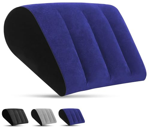 LuxoCare Almohada inflable de cuña para adultos – Cojín triangular de apoyo lumbar, almohada de cuña ajustable para aliviar el dolor de espalda, lectura y relajación, diseño plegable portátil (azul)