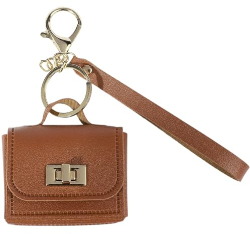 CALFOVERA Small Twist-Lock Earphone Bag Keychain Mini PU Leather Backpack Keychain Charms Miniature Change Pouch Coin Purse Key Pendants with Key Ring for Women Purse Handbag Decor (Coffee)