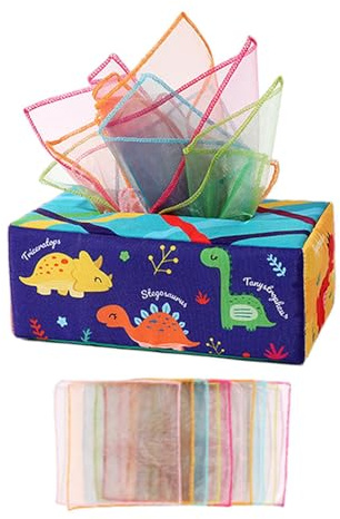 BEALIFE Peluche Bébé 6-12 Mois - Mouchoirs à Tirer - Stimule la créativité grâce à Une boîte Jouets sensorielle Interactive - Écharpe de Danse pour l'éveil des Enfants , 20 Foulards en Soie