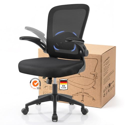 LOONDA Bürostuhl Ergonomisch mit 4D Verstellbarer Lordosenstütze und Atmungsaktivem Mesh, Ergonomischer Schreibtischstuhl mit 8 cm Formstabilem Sitzpolster, 360° Drehstuhl für Home Office und Büro