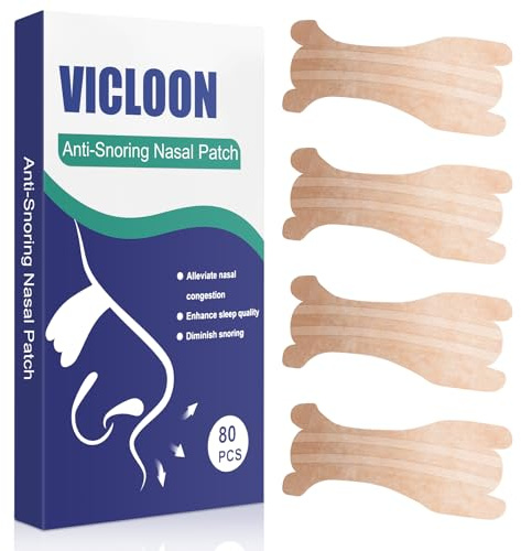Vicloon Näsplåster snarkning, 80 stycken näsremsor mot snarkning, snarkstopp, nosremsor för sport och bättre sömnkvalitet, anti-snarkning