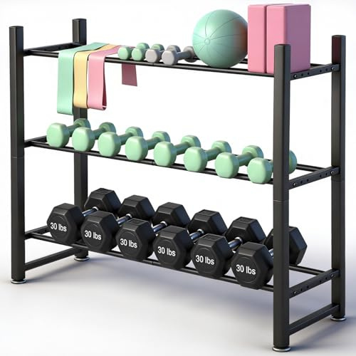 3 Tier Dumbbell Rack,31 Inch Adjustable Metal Weight Stand,Heavy Duty 496LB Capacity Weights Rack,Space-Saving Home Gym Organizer,Weight Storage Stand for Dumbbells, Kettlebells, and More