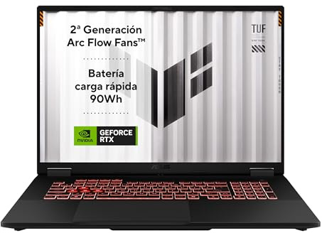 ASUS TUF Gaming A18 FA808UP-S8113 - Ordenador Portátil Gaming de 18 WUXGA 144Hz (AMD Ryzen 7 260, 16GB RAM, 1TB SSD, NVIDIA RTX 5070 8GB, Sin Sistema Operativo) Gris Jager - Teclado QWERTY español