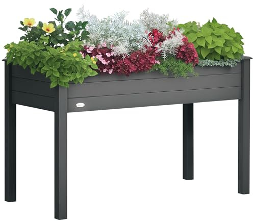 Outsunny Jardinière sur Pieds Potager 122L x 56l x 76H cm Gris | Inserts d'Irrigation, Feutre de Drainage Inclus, Bois Massif de Sapin, Potager sur Pied