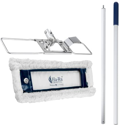 Ha-Ra Set Bodenexpress 42 cm aus Edelstahl & Boden-Faser Nano Gold Soft I robuster Boden-Wischer zur Reinigung für Böden & Wände I wendiger Wischmop mit rutschfestem Griff & teilbarem Stiel