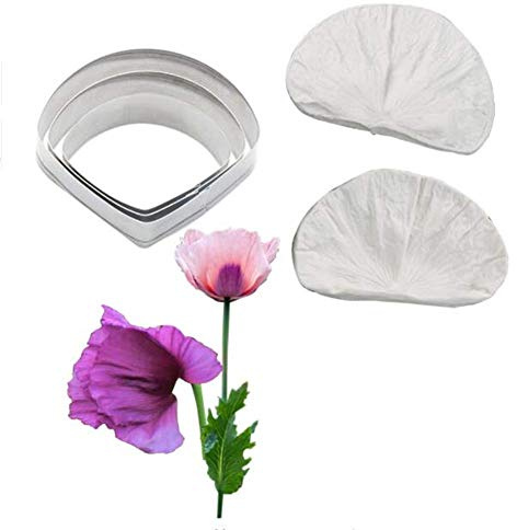 Fiore Petalo Venatore Silicone Stampi Acciaio Inox Ripieno Taglierino Set, Decorazione Dolci Toosl Coltello per Biscotti Cottura, Teglie e Sugarcract Cioccolato Gumpaste Torta - Papavero Set