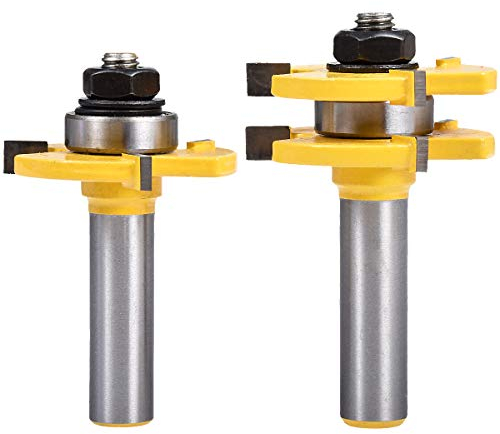 KATUR Tongue and Groove Router Bit Set, 1/2 Inch Shank Grooving Router Bit, Wood Milling Saw Cutter, New Woodworking Tools 3 Teeth T Shape (1/2 Shank,1/4 Tooth width,1/2 Tooth depth)