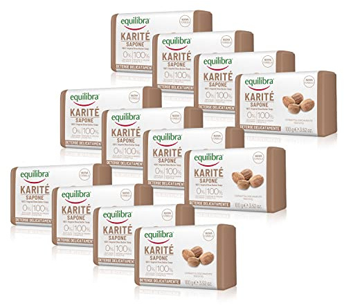 equilibra Karité Sapone 100% vegetale, 100 g, Pacco da 12