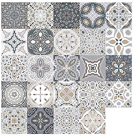 72 Stück Fliesenaufkleber, Retro Mosaik Wandfliesenaufkleber Marokkanischen Stil Selbstklebende Fliesen überträgt Aufkleber DIY für Küche Badezimmer Home Decor (72 Stück, 15 x 15 cm)