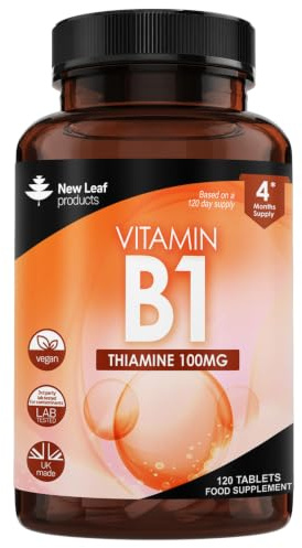 Vitamin B1 Thiamine Supplement 100mg (4 Months Value Supply) Thiamine Vitamin B1 High Strength – Heart Health, Healthy Nervous System, Immune Health, Energy Release Vegan, Gluten-Free, UK,120 Tablets